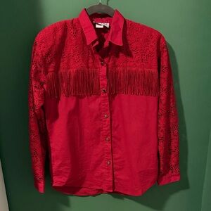 Red Western Lace Fringe Button-Up Shirt